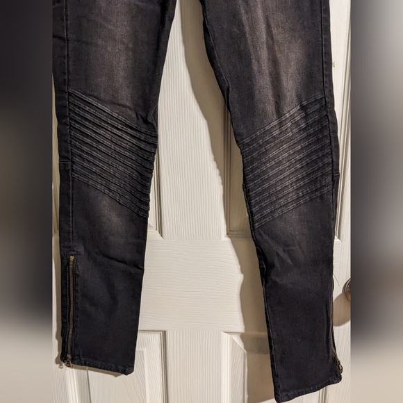 H&M &denim Dark Gray Moto Skinny Jeans 26 Low Waist Ankle Stretchy - Picture 3 of 7